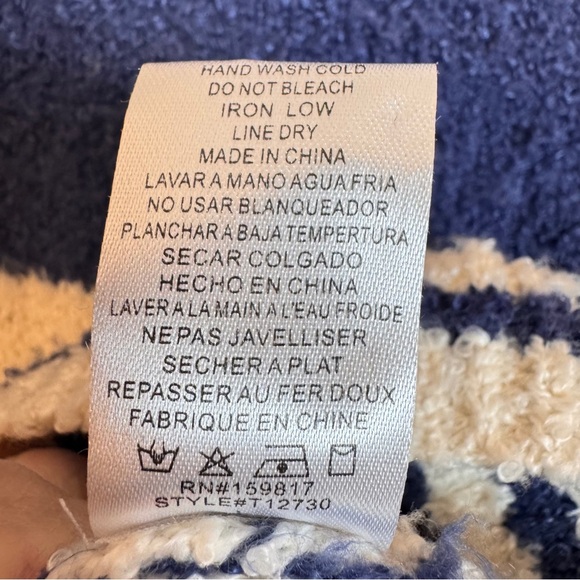 Altar'd State Blue and Cream Rugby Striped Button Up Sweater Tufted Textured L - Picture 12 of 12